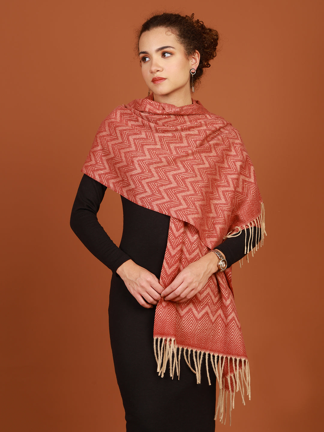 Tweedle Women’s Plain Woollen Stole / Scarf – Red