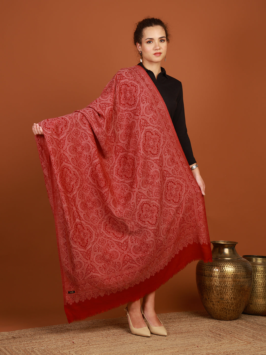 Tweedle Abhira Fine Wool, Kashmiri Kani Shawl for Women - Maroon