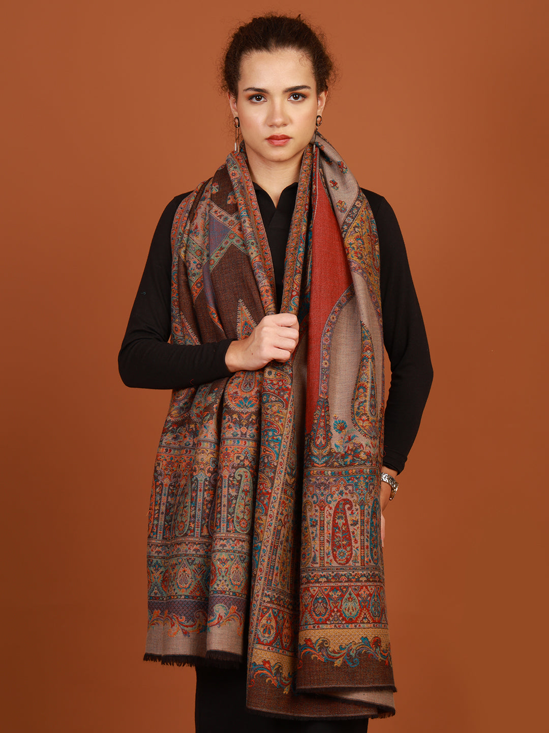 tweedle Mehfil Pure Wool Kashiri Shawl for Women - Multi-Colour