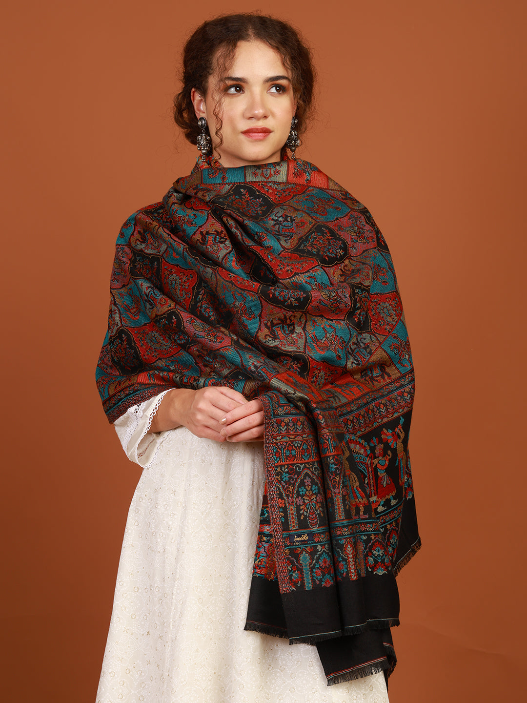 Tweedle Ethnic Kani Design Shawl for Women, Black – 40x80