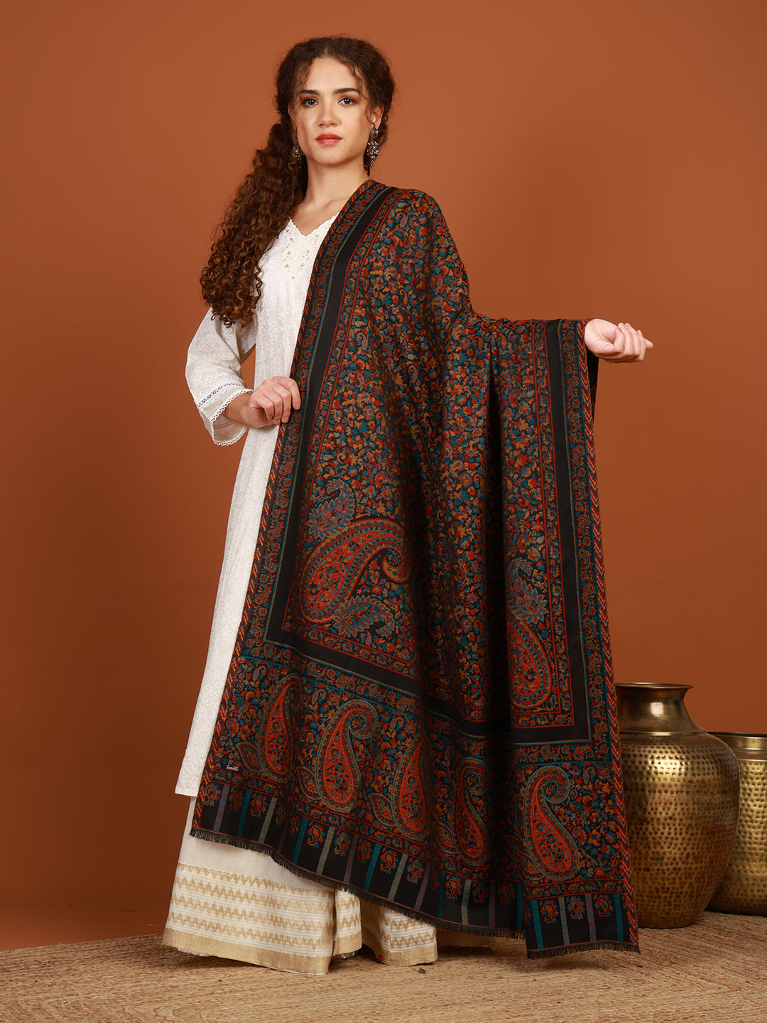 Tweedle Rangrasa Kani Design Shawl for Women, Black – 40x80
