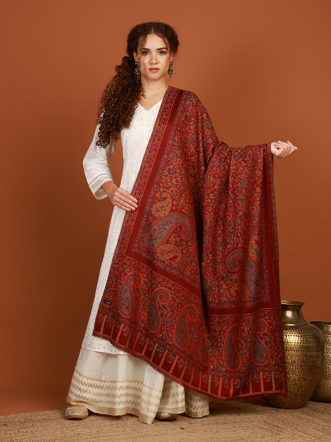 Tweedle Rangrasa Kani Design Shawl for Women, Maroon – 40x80