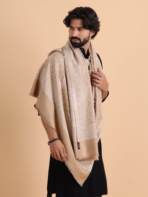 Zari Work Paisley Design Shawl - Beige