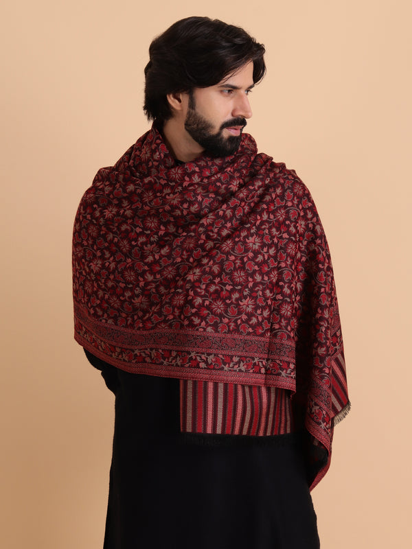 Ethnic Kashmiri Kani Design, Faux Pashmina Shawl - Wine