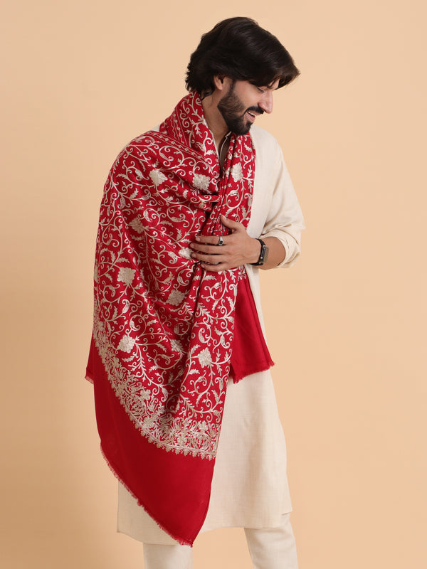 tweedle Kashmiri Aari Embroidery Shawl for Men - Maroon (40 x 80 inches)
