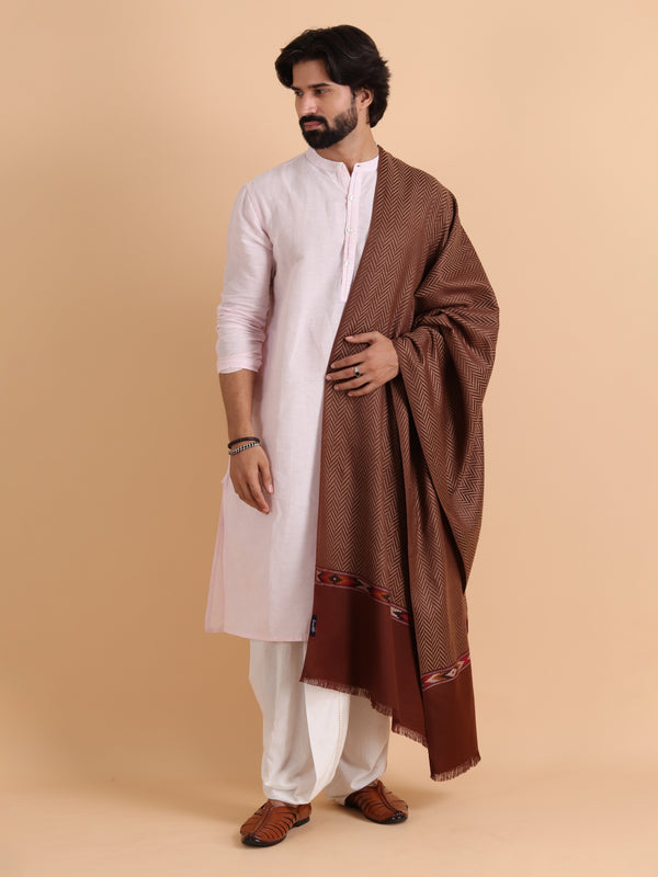 Geometrical Pattern with Plain Palla Shawl for Winters - Brown