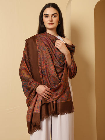 Tweedle Women’s Jamawar Shawl, Faux Pashmina Reversible Design, Brown – Size 40 x 80 inches