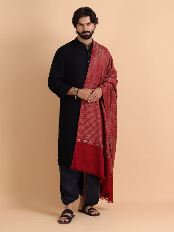 Geometrical Pattern with Plain Palla Shawl for Winters - Maroon