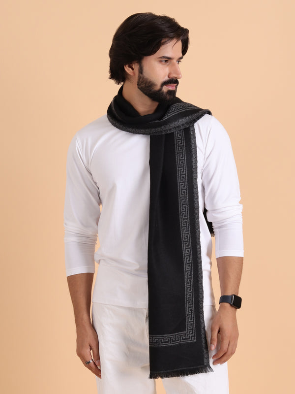 Soft Woolen Reversible Plain with Border Muffler - Black