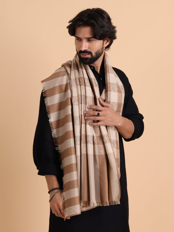 Reversible, Check Design, Woven Shawl - Beige