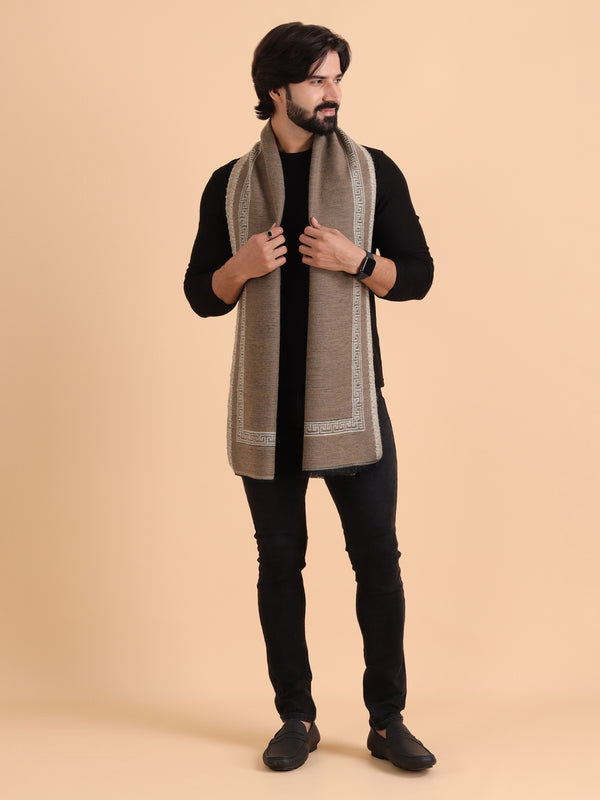 Soft Woolen Reversible Plain with Border Muffler - Beige