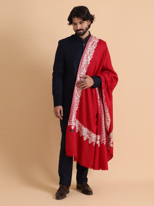 tweedle Kashmiri Aari Embroidery Shawl for Men - Maroon (40 x 80 inches)