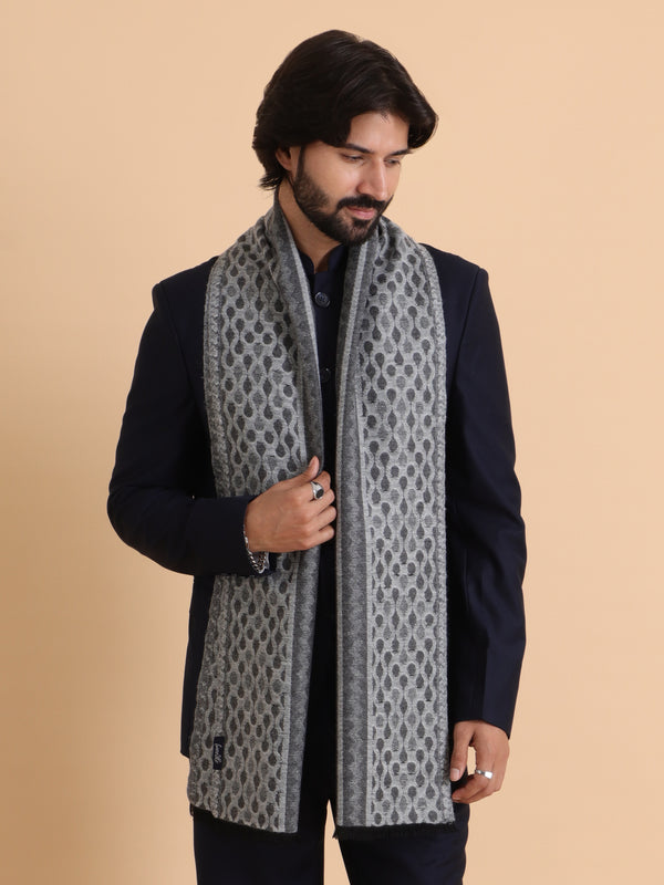 Soft Woolen Reversible Fusion Design  Muffler - Grey