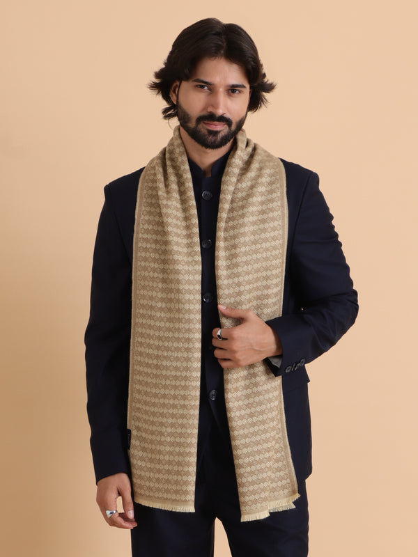 Soft Woolen Reversible Fusion Design  Muffler - Beige