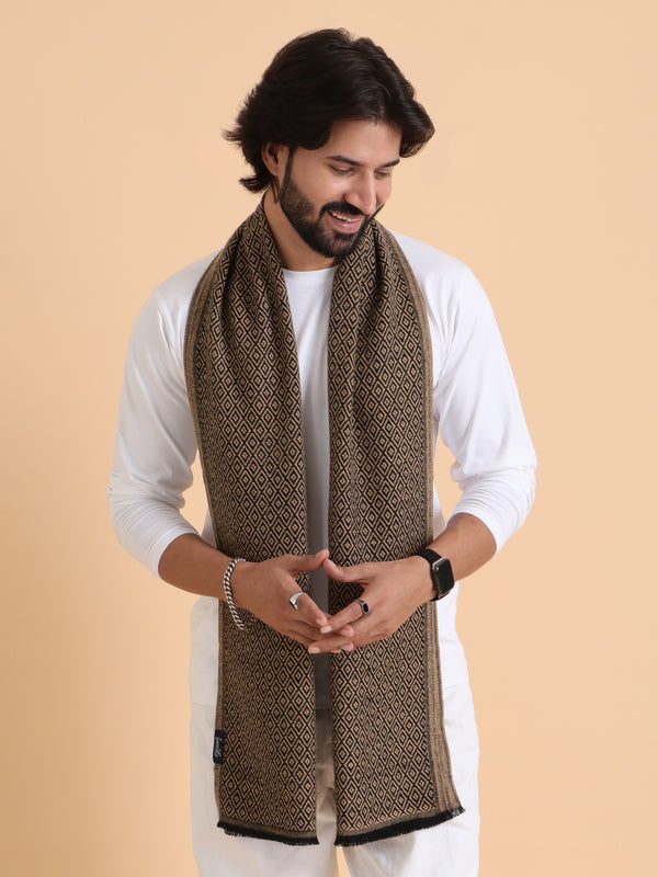 Soft Woolen Reversible Geomentrical Design  Muffler - Beige