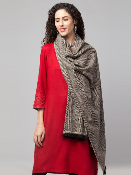Tweedle Heringbone Design Super Soft Woolen Stole / Scarf for Women - Black (28 x 80 inches)