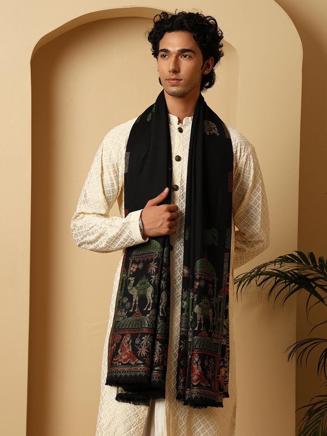 Tweedle Men’s Mahotsav Ethnic Design Zari Shawl | Black