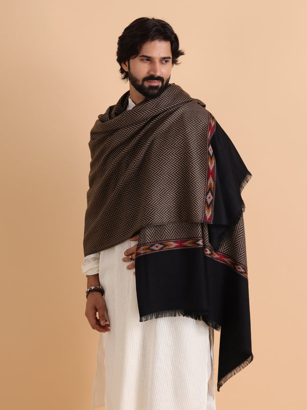 Geometrical Pattern with Plain Palla Shawl for Winters - Black