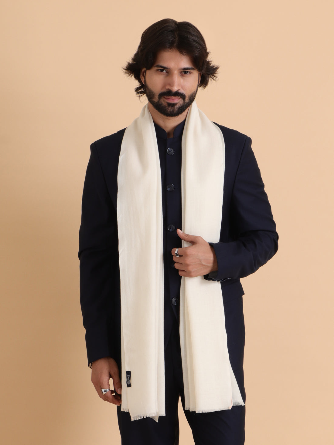 Tweedle Men’s Plain Woollen Stole / Scarf / Muffler– White