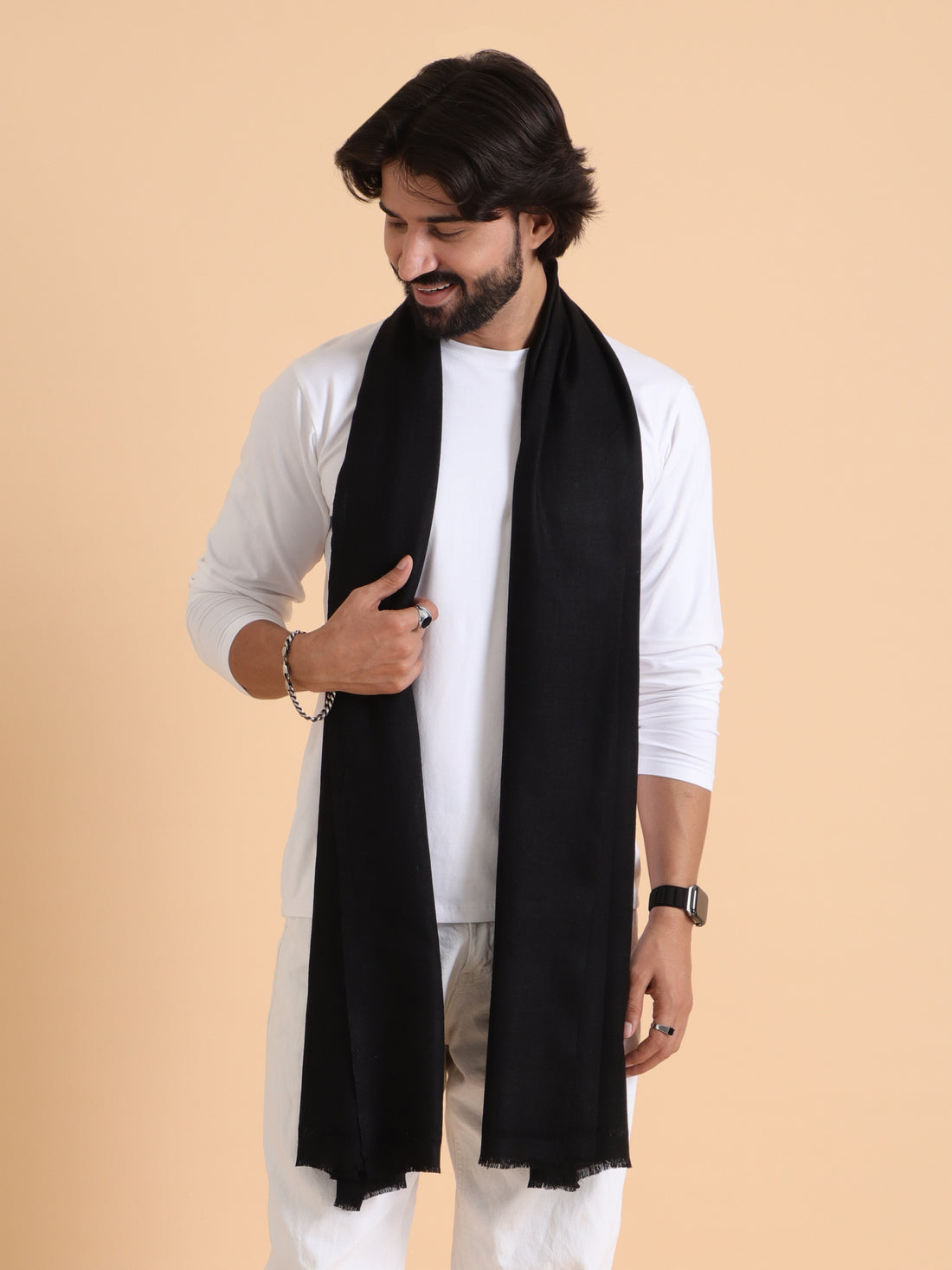 Tweedle Men’s Plain Woollen Stole / Scarf / Muffler– Black