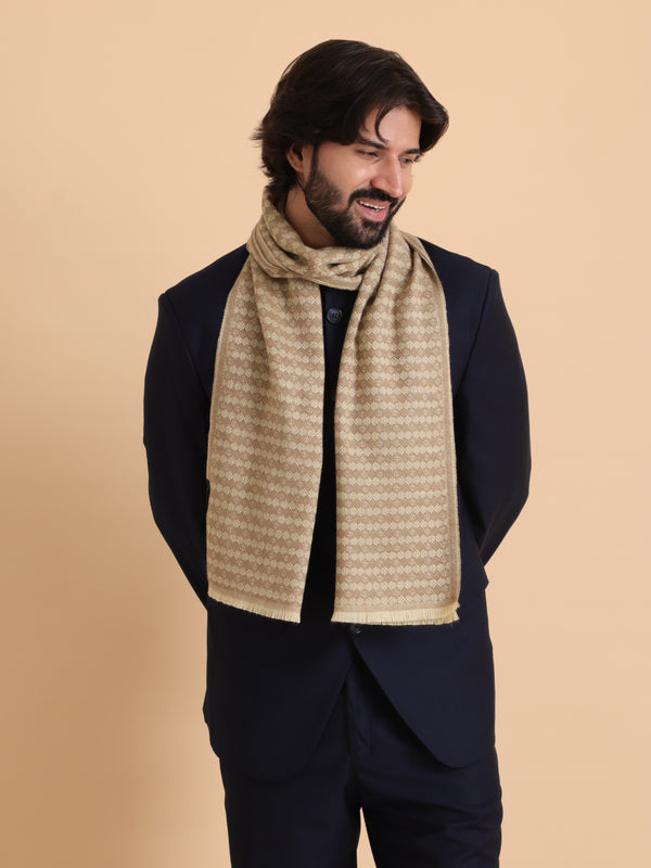 Soft Woolen Reversible Fusion Design  Muffler - Beige