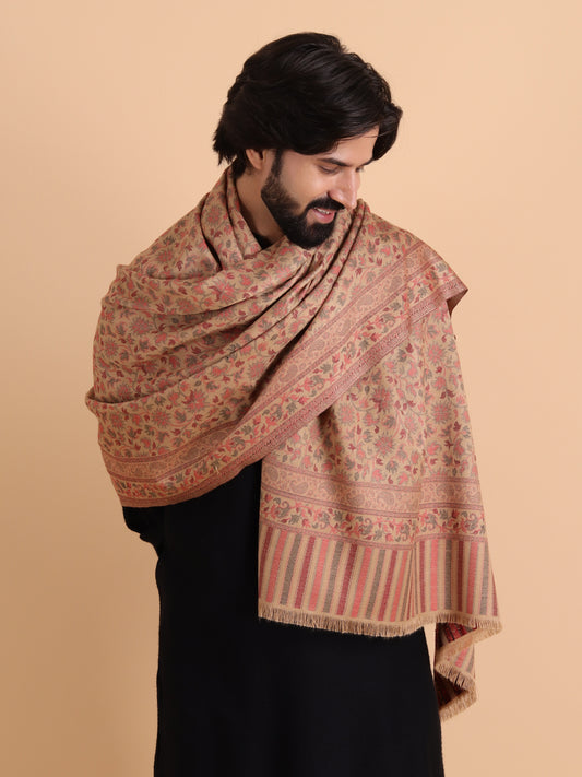 Ethnic Kashmiri Kani Design, Faux Pashmina Shawl - Beige