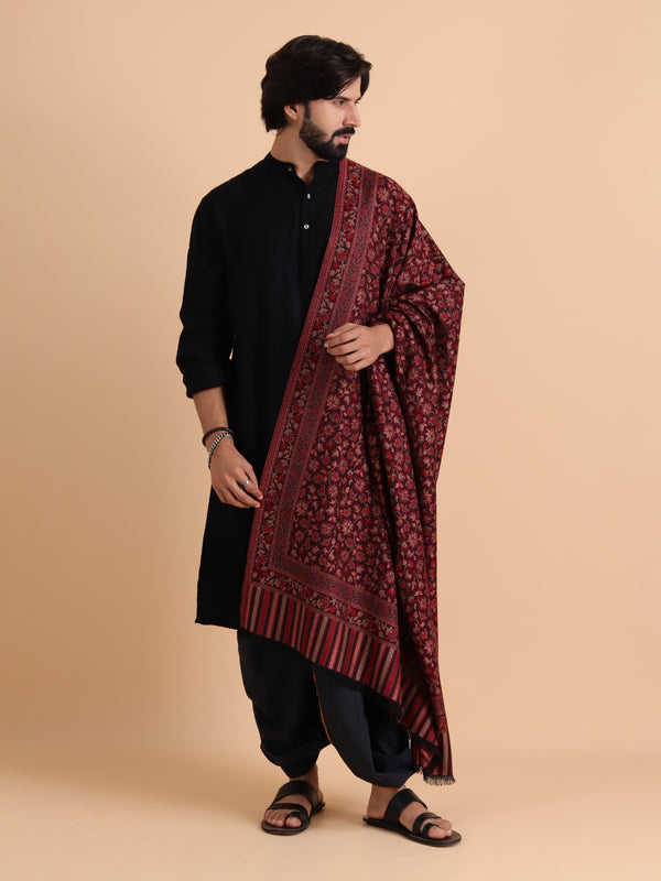 Ethnic Kashmiri Kani Design, Faux Pashmina Shawl - Wine