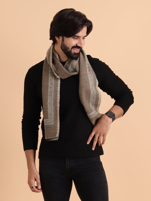 Soft Woolen Reversible Plain with Border Muffler - Beige