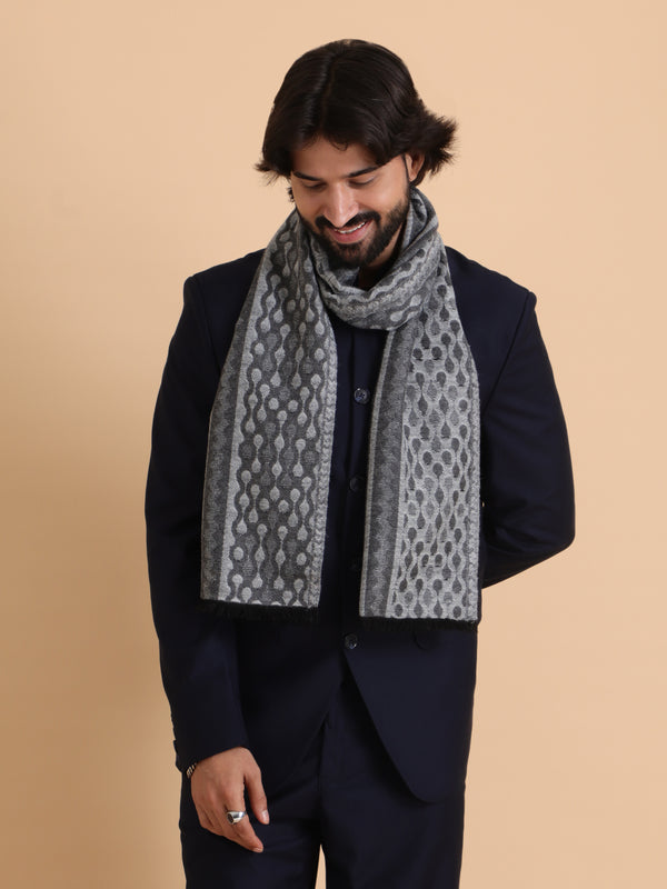 Soft Woolen Reversible Fusion Design  Muffler - Grey