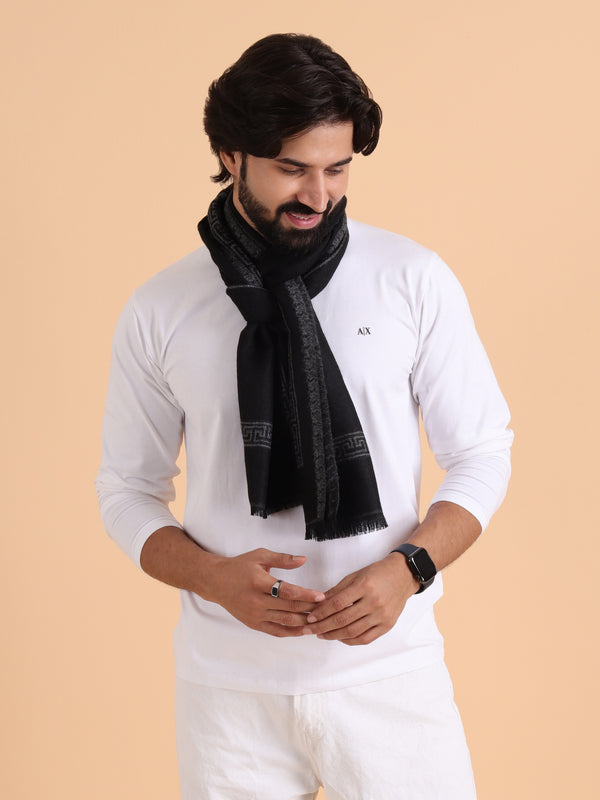 Soft Woolen Reversible Plain with Border Muffler - Black