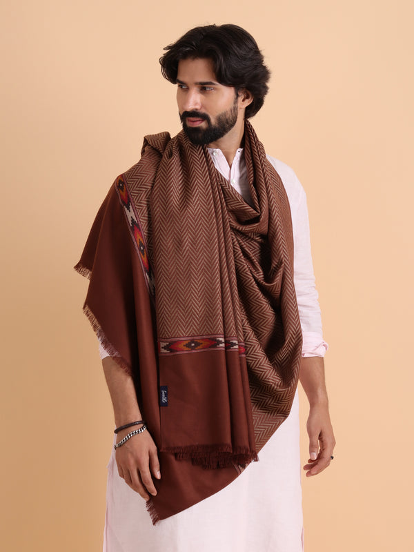 Geometrical Pattern with Plain Palla Shawl for Winters - Brown