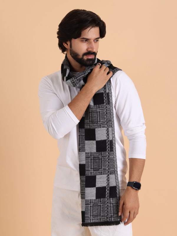 Soft Woolen Reversible Checkered Muffler - Black