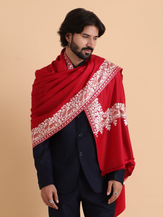 tweedle Kashmiri Aari Embroidery Shawl for Men - Maroon (40 x 80 inches)