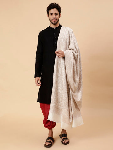 Zari Work Paisley Design Shawl | Off White