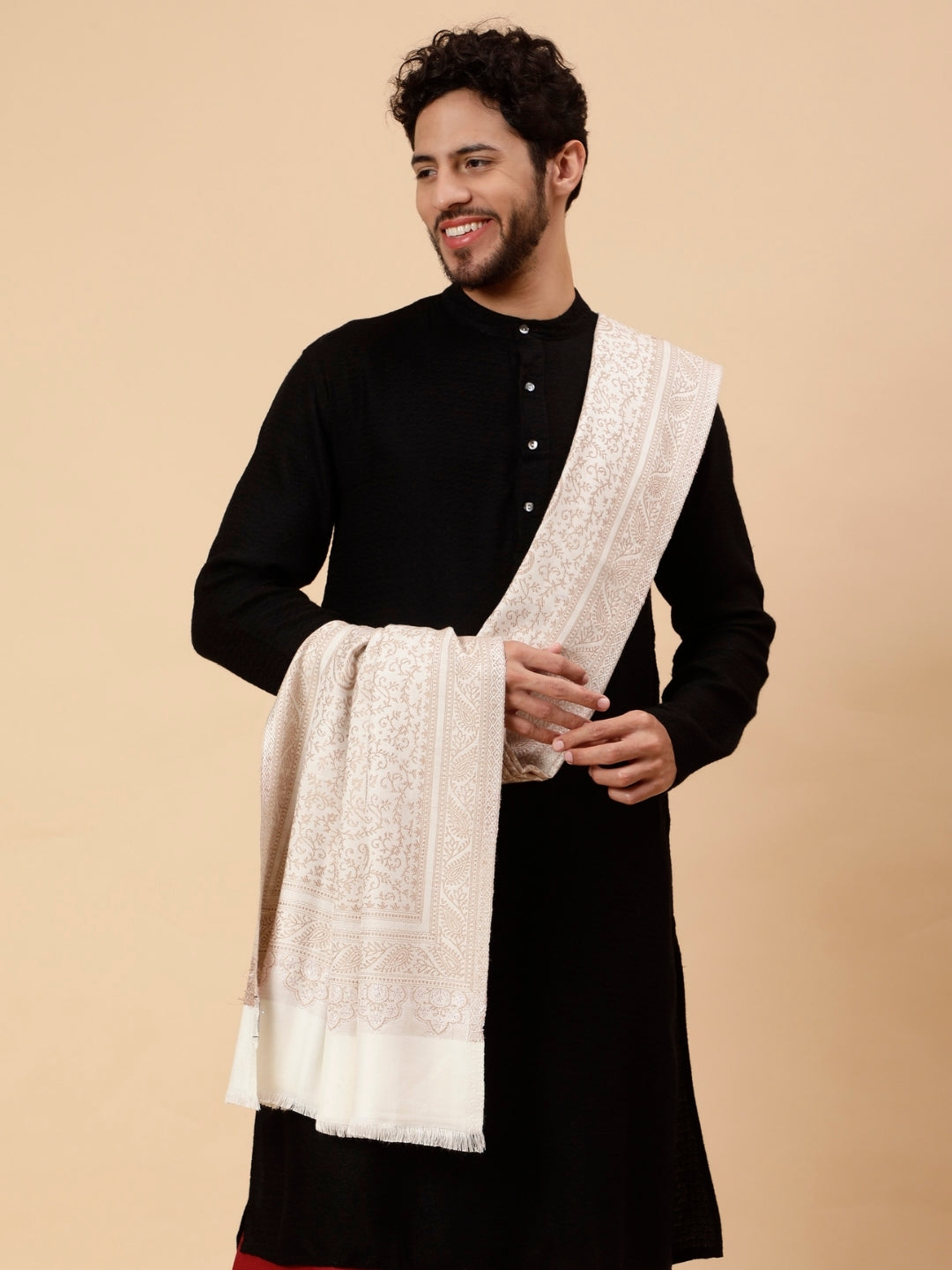 Zari Work Paisley Design Shawl | Off White
