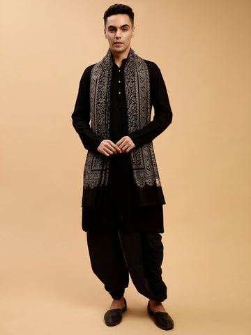 Zari Work Paisley Design Shawl | Black