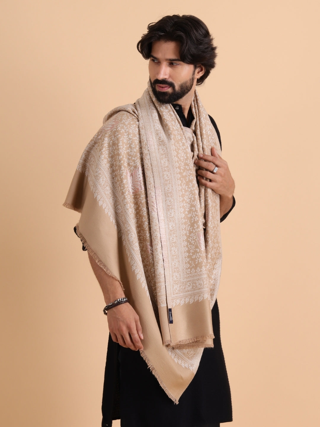 Zari Work Paisley Design Shawl | Beige