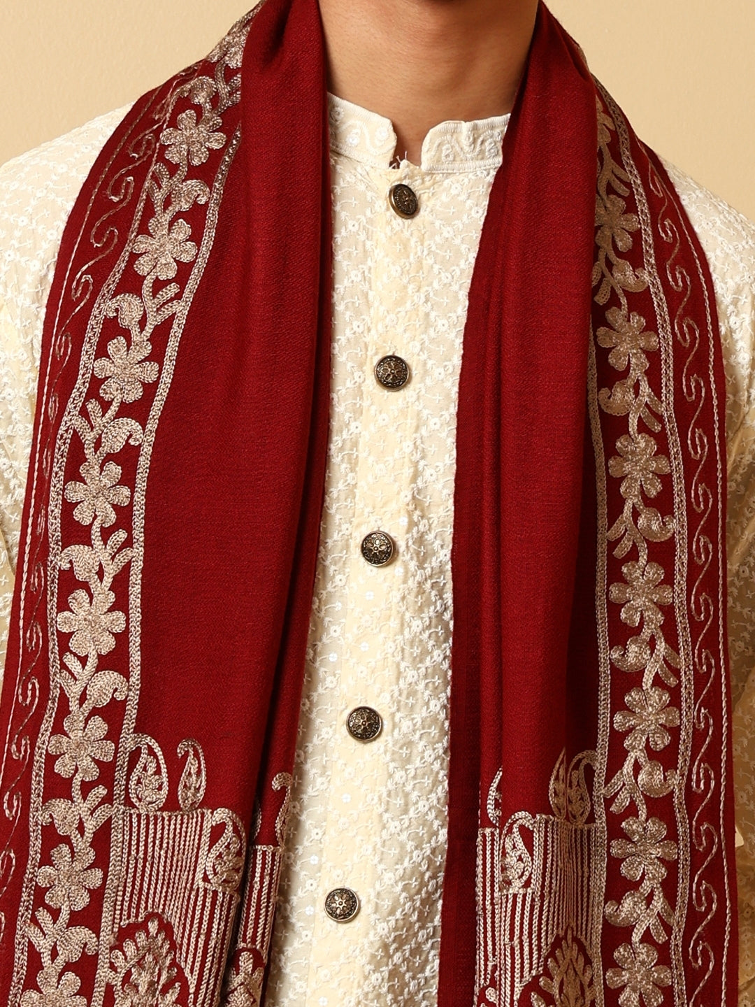 Tweedle Men’s Kashmiri Aari Embroidery Stole | Maroon