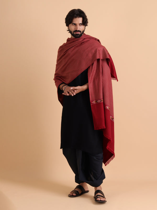 Geometrical Pattern with Plain Palla Shawl for Winters - Maroon