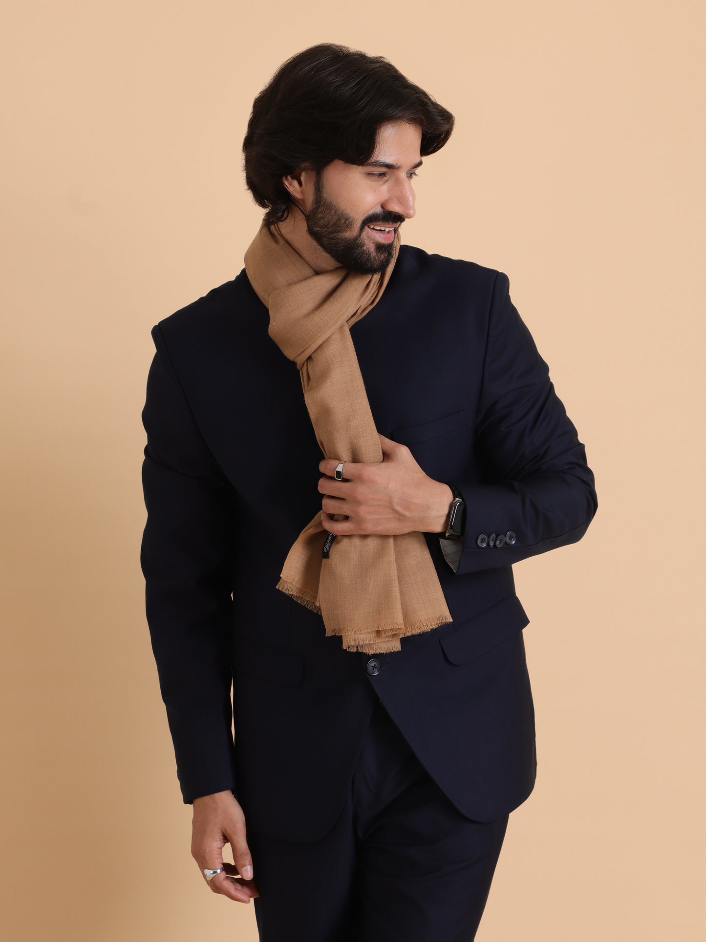 Geometrical Pattern with Plain Palla Shawl for Winters - Beige