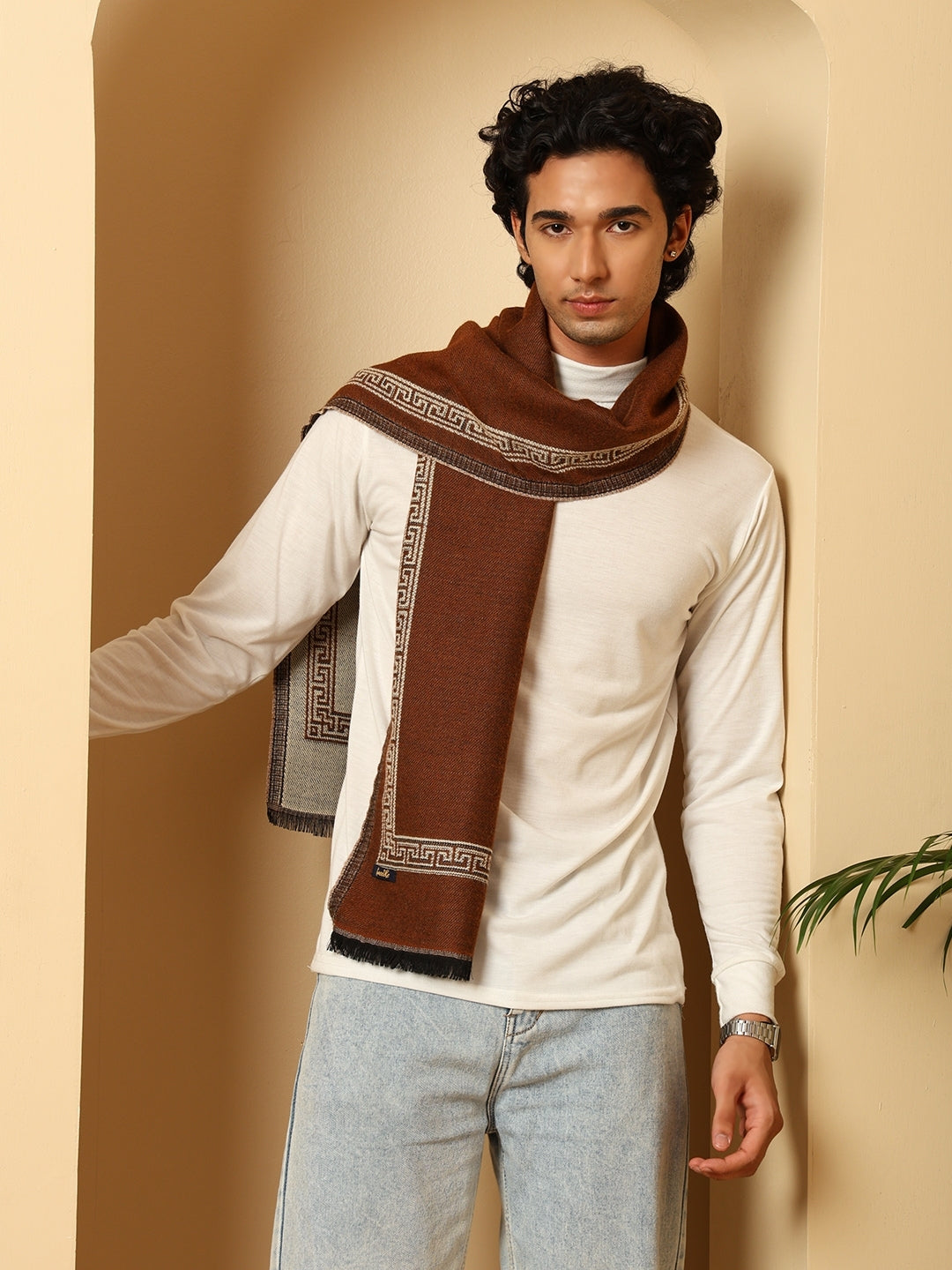 Men’s Warm Woollen Muffler for Winters - Beige