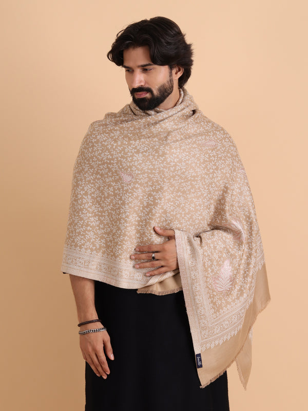 Zari Work Paisley Design Shawl - Beige