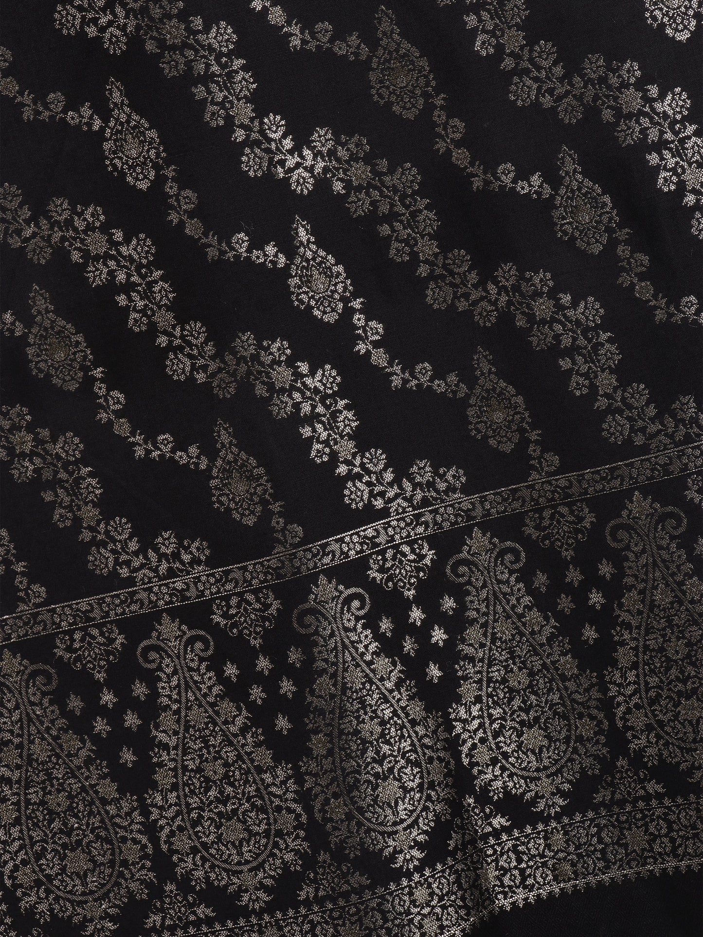 Zari Weave Floral Design Acrylic Stole - Black