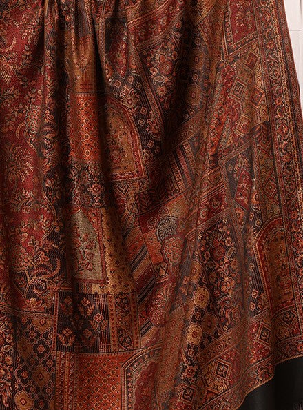 Tweedle Women’s Jamawar Shawl, Faux Pashmina Reversible Design, Black – Size 40 x 80 inches