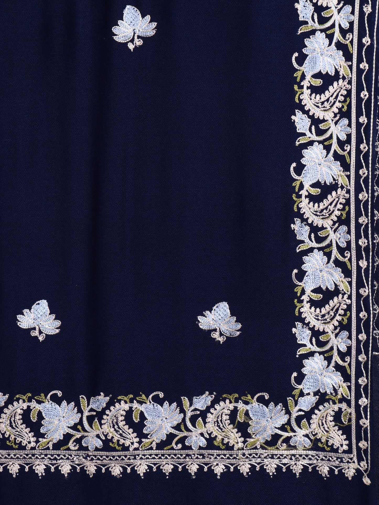 Acro Wool Stole / Wrap with Aari Embroidery Border - Navy Blue