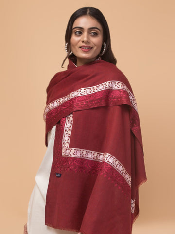 Tweedle Fine Wool Embroidered Stole for Women - Maroon, Size -28x80