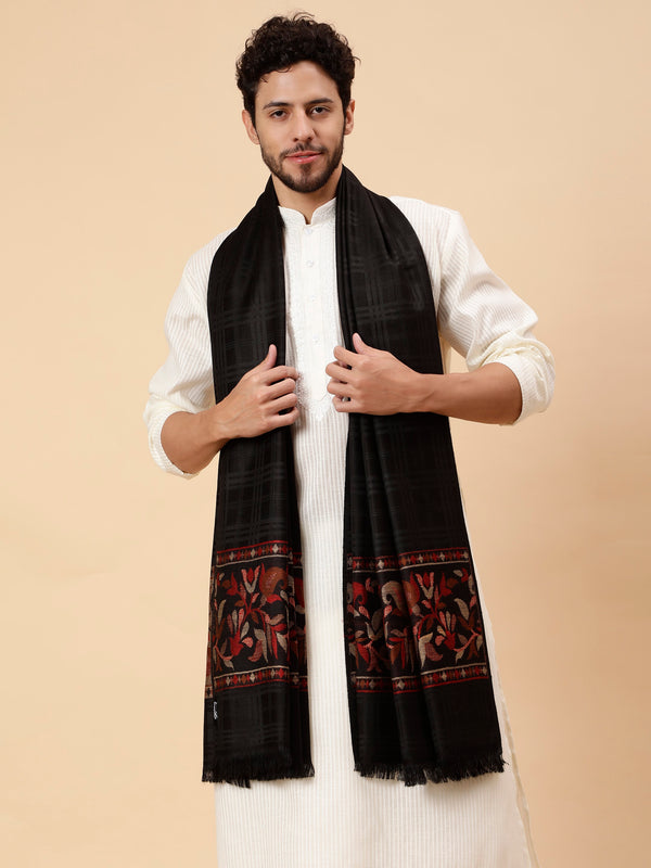 Geometrical Fusion Design Woven Shawl - Black