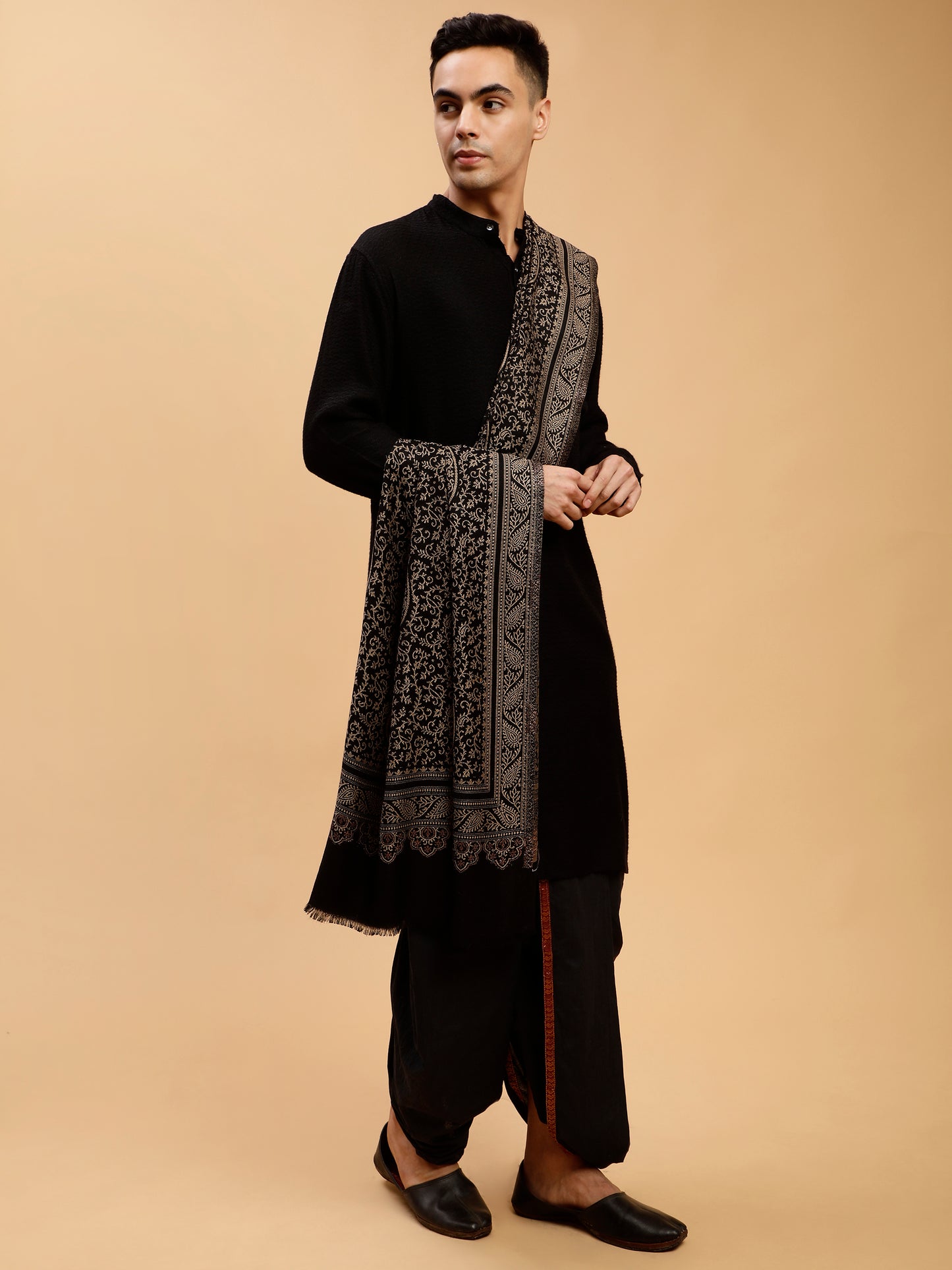 Zari Work Paisley Design Shawl - Black