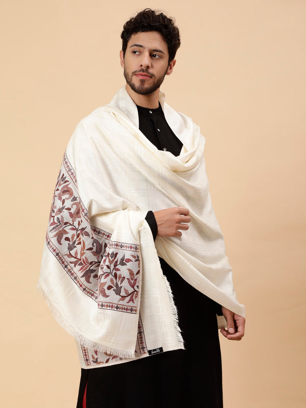 Geometrical Fusion Design Woven Shawl - White