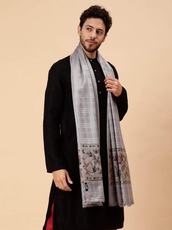 Geometrical Fusion Design Woven Shawl - Grey